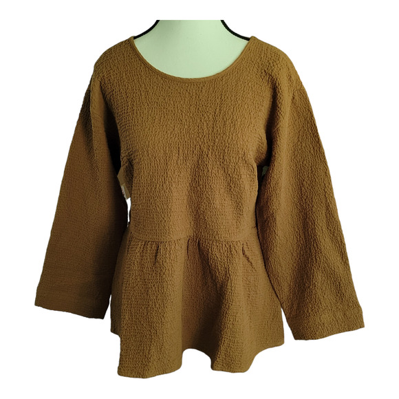 Madewell Top Womens Size XS Brown Toffee Peplum Hem Open-Back Bohemian Classic - Picture 1 of 12
